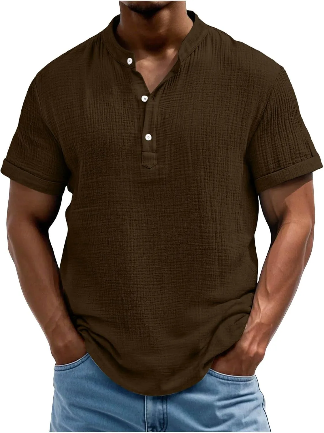 

Мужская хлопковая льняная рубашка-поло с коротким рукавом