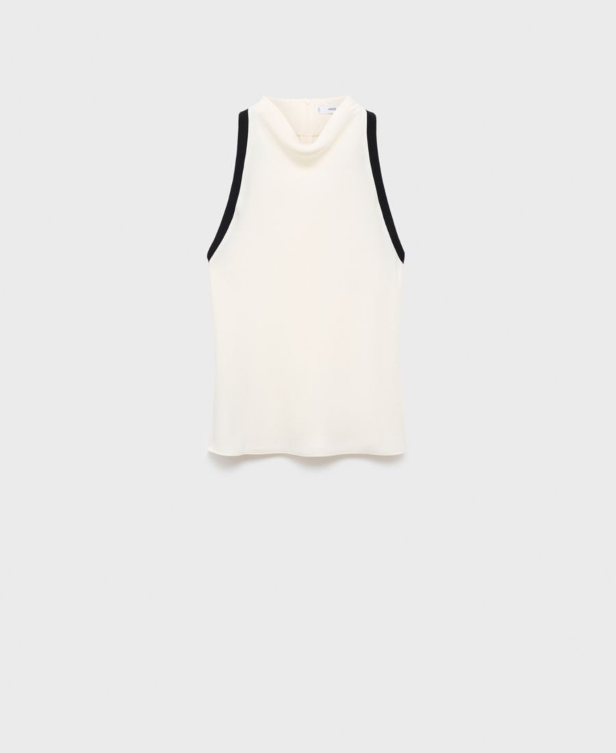 

Женская блузка с контрастной отделкой и драпированным воротником MANGO, Ecru