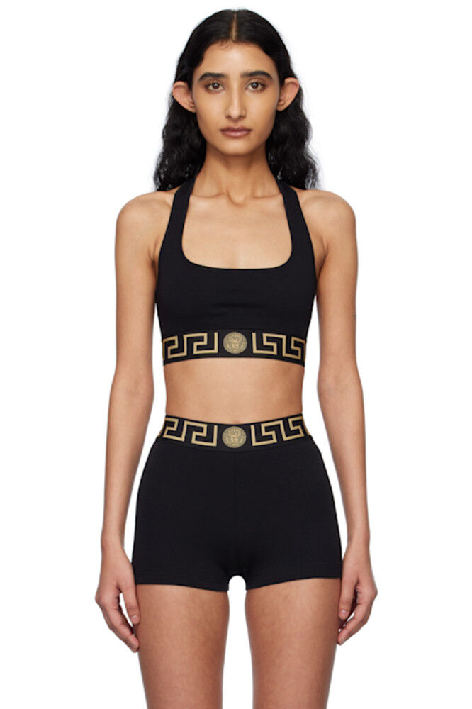 

Черный бюстгальтер без косточек с каймой Greca Versace Underwear