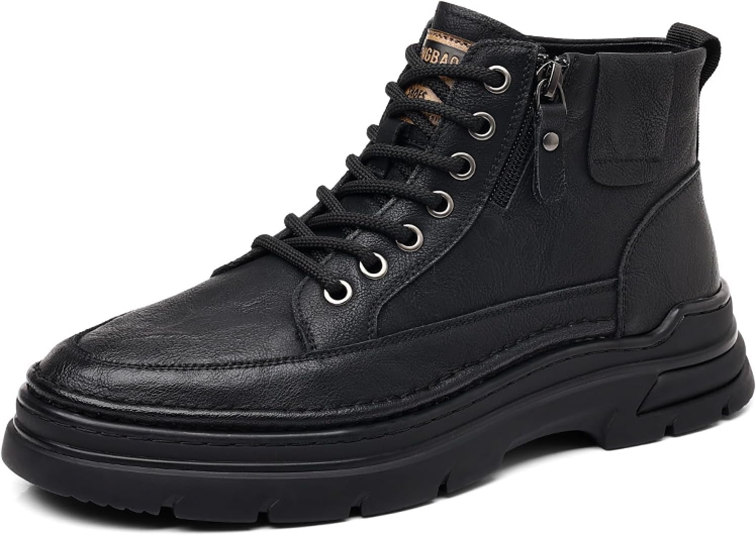 

Мужские кожаные ботинки Чакка с боковой молнией, круглым носком, с утепленной флисом стелькой, противоскользящей подошвой, шнуровкой, повседневные оксфорды для походов, путешествий и езды на мотоцикле Bhdjk, черный