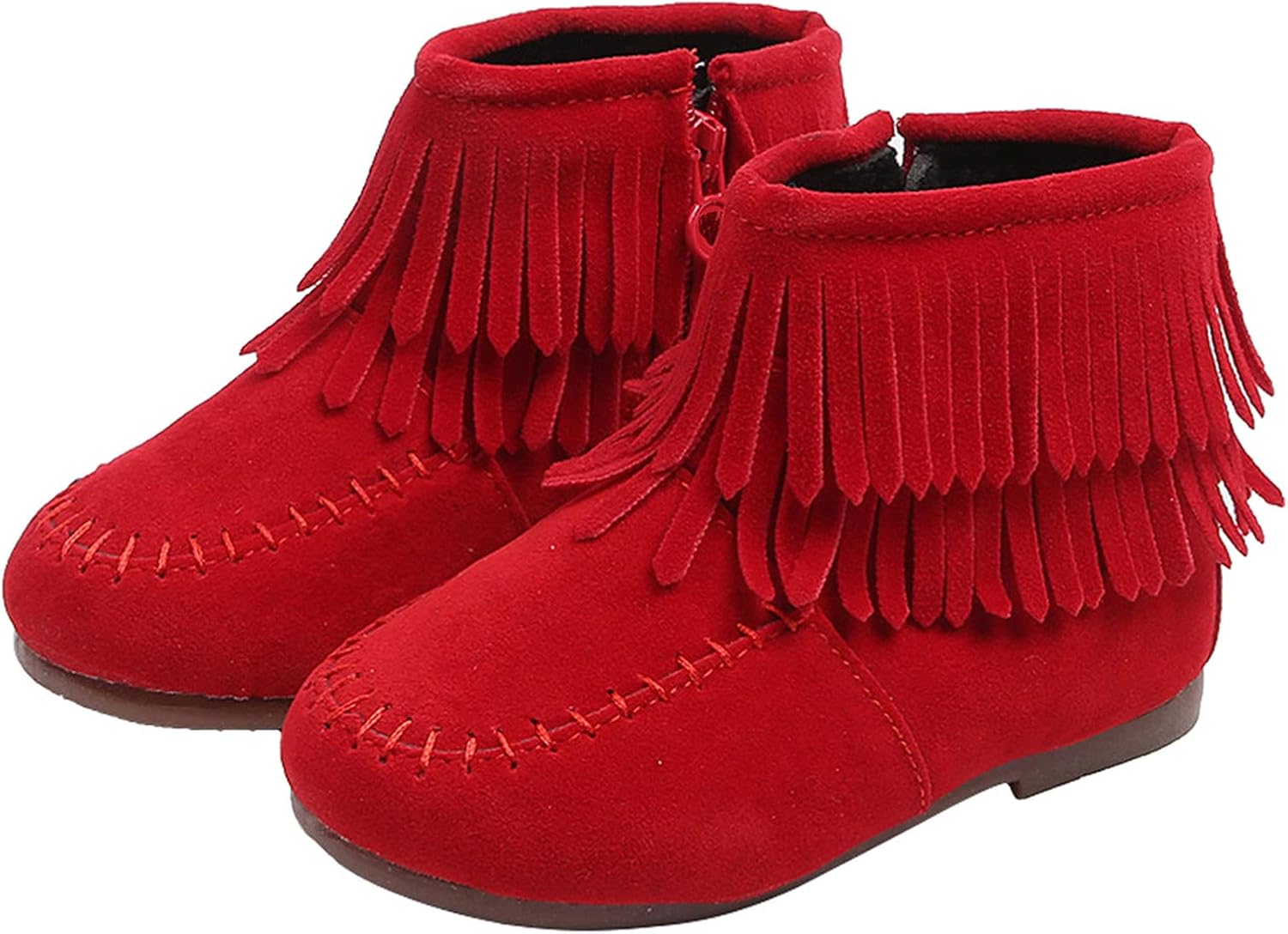 

Сапожки для детей 12М-6Т, для девочек, зимние с бахромой и кисточками, ботильоны, теплые нескользящие Ikevan, Red