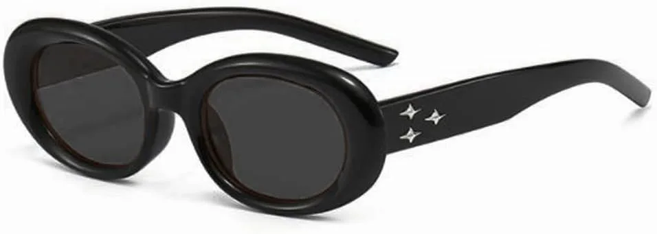 

Ретро овальные солнцезащитные очки в стиле American Spice Girl, Y2K, уличные фото, солнцезащитные очки с защитой от УФ-излучения SLCHJXS, Black Frame Gray Flakes