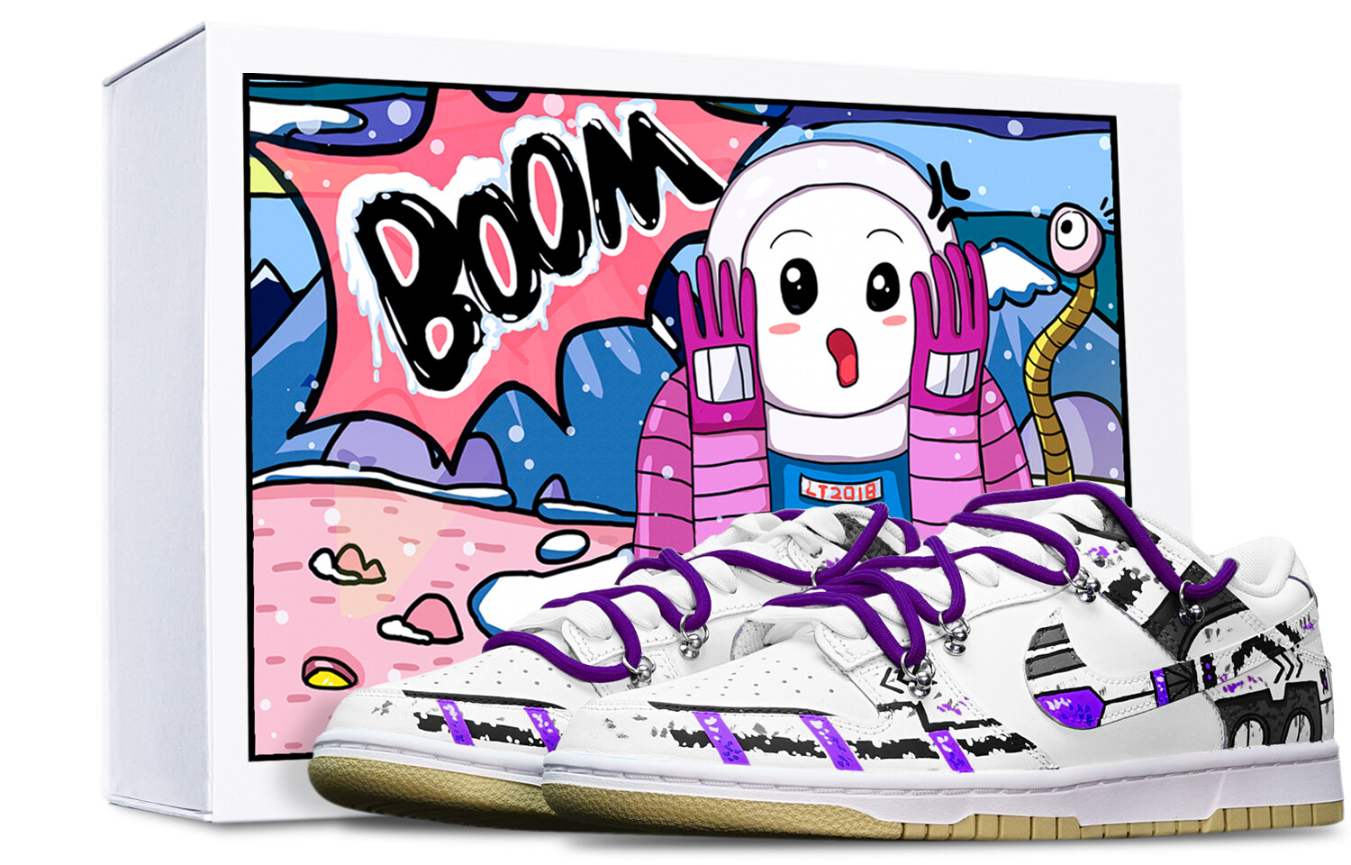 

Кроссовки Nike Dunk Skateboard Shoes Men Low-Top Black And White/Purple