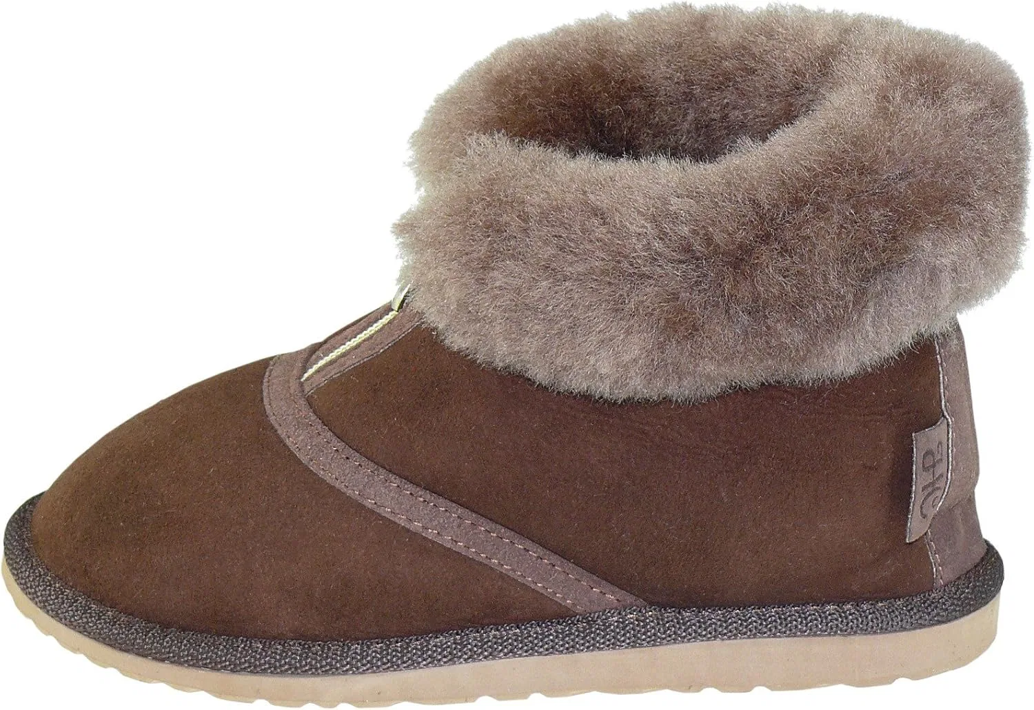 Очень толстые тапочки из полуовечьей кожи на молнии Harrys-Collection, Dark Brown — фото 3