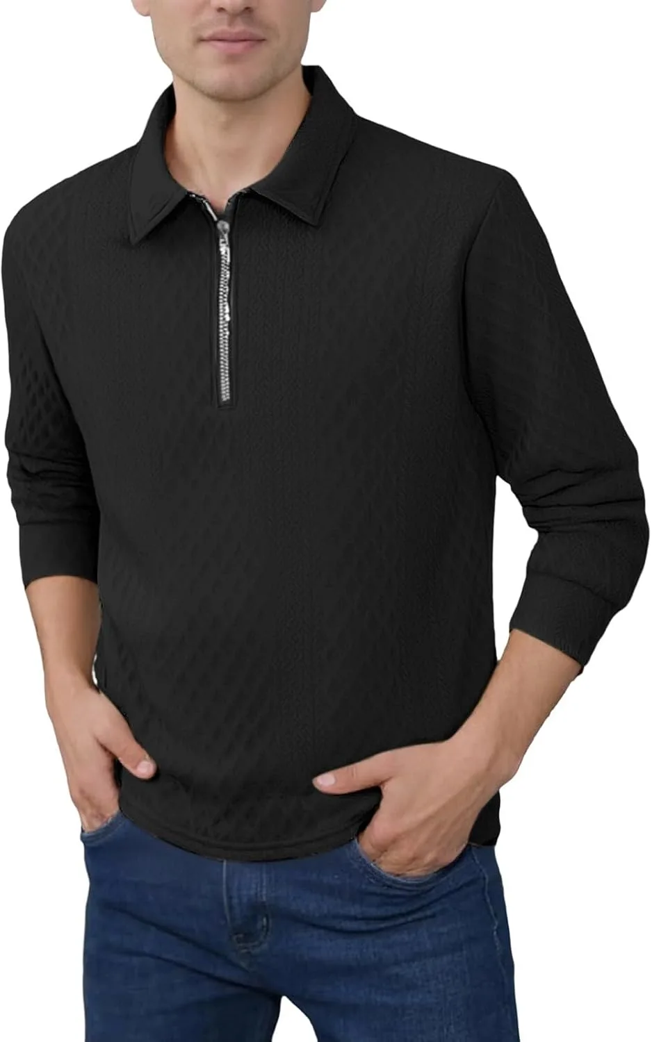 

Мужской хлопковый поло-свитер с четвертью молнии — полосатый пуловер для осени, зимы и весны