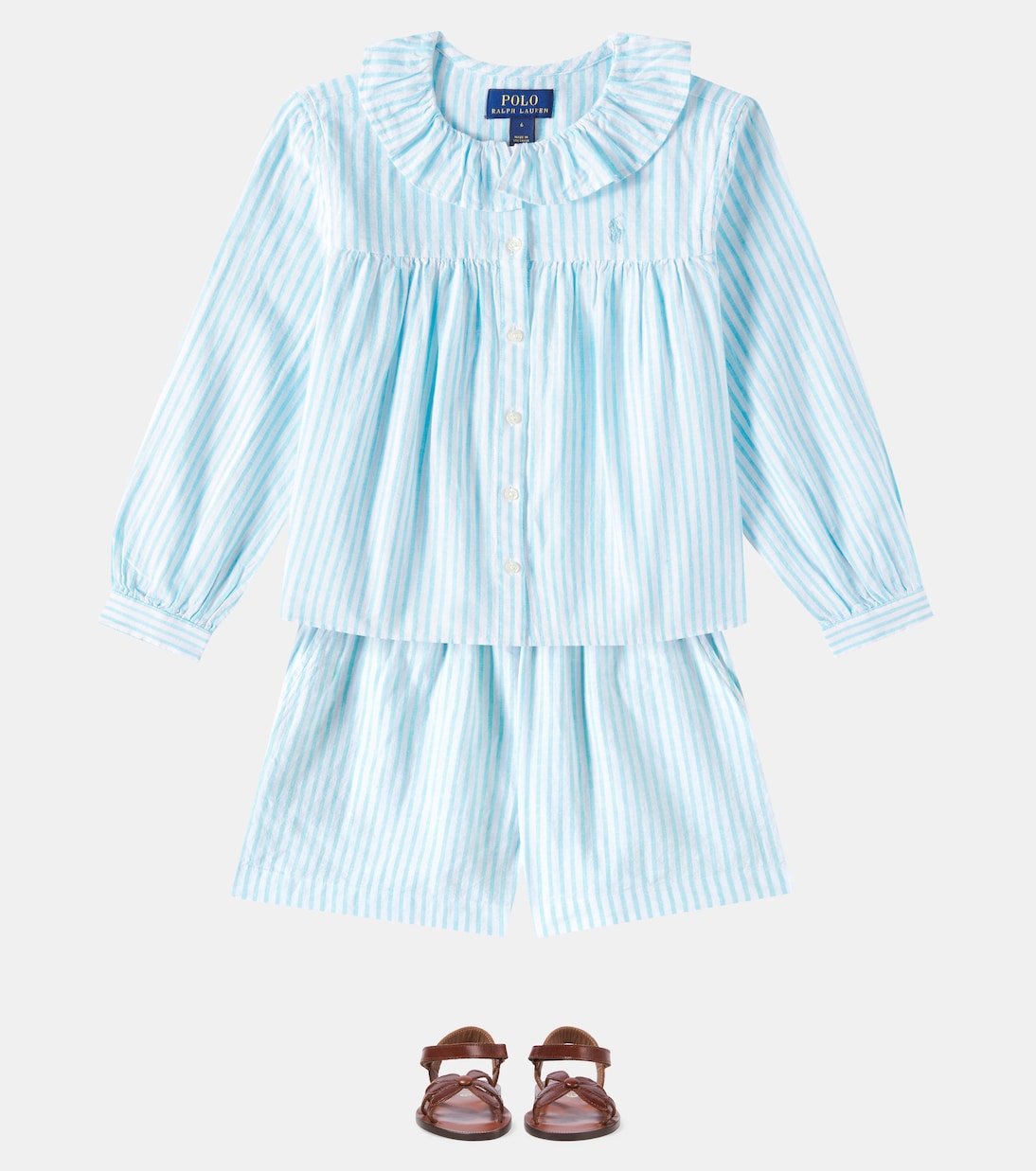 Полосатые шорты из льна и хлопка Polo Ralph Lauren Kids, Turquoise Nova/Whte Stripe — фото 2