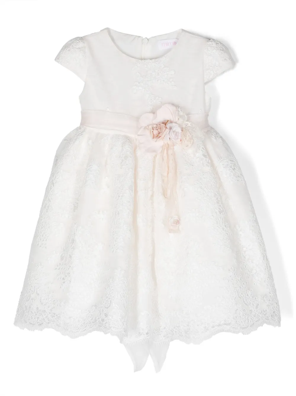 

Платье мини из цветочного кружева с короткими рукавами Mimilù, белый