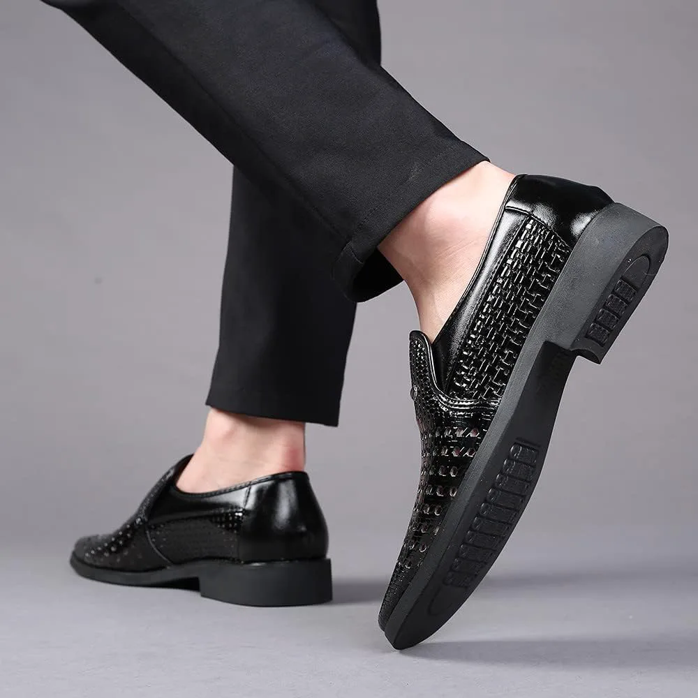 

Мужские плетеные повседневные лоферы Santimon без шнурков, кожаные туфли с острым носком типа дерби, удобные дышащие прогулочные туфли, черный