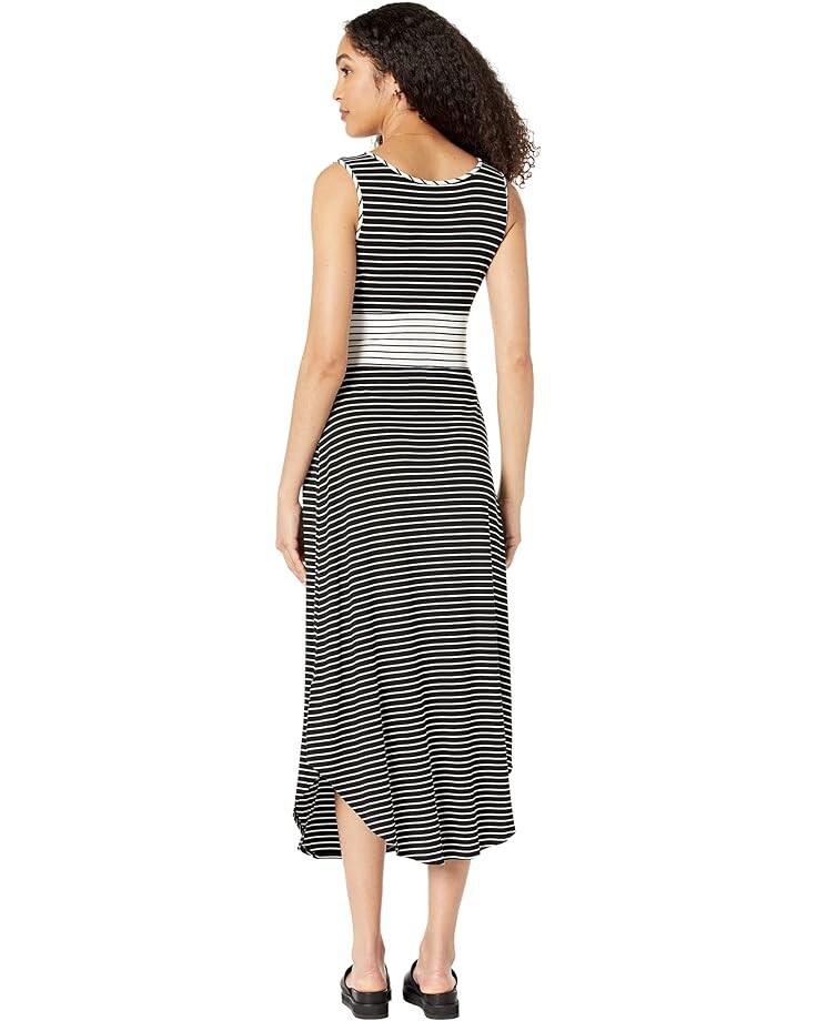

Платье London Times Scoop Neck Tie Waist Shirttail Stripe Dress, черный