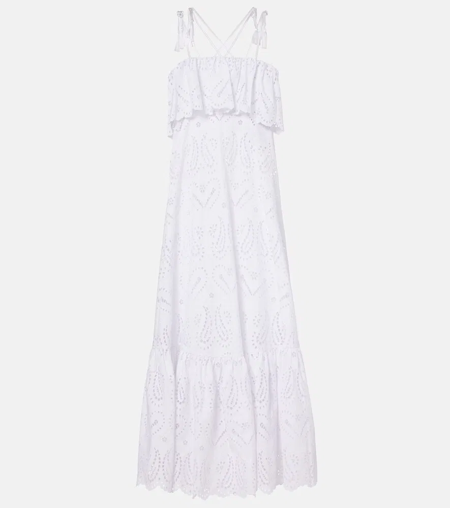 Платье макси Broderie anglaise из смесового хлопка Etro, белый