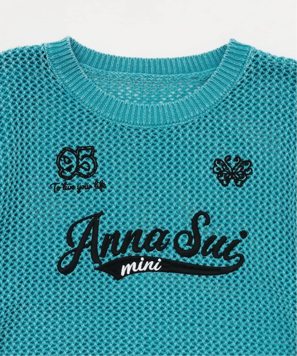 Детская футболка-сетка ANNA SUI mini с длинными рукавами бирюзового цвета — фото 4