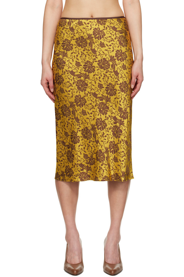 

Дамасская юбка миди Dries Van Noten, цвет ocra