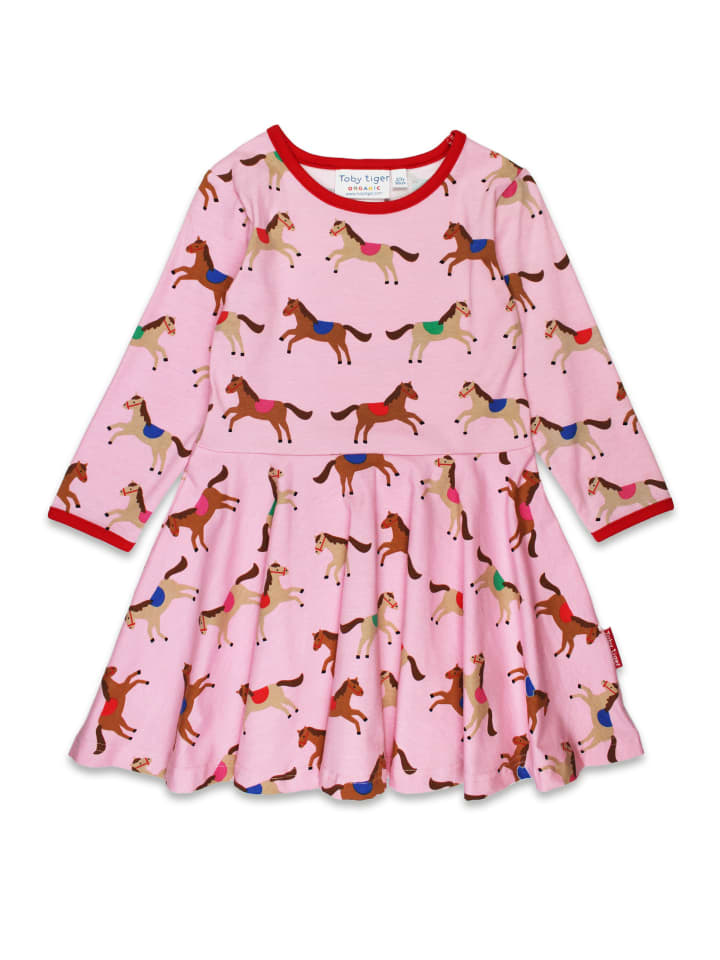 

Платье-фигурка из джерси с длинными рукавами и принтом лошадей розового цвета Toby Tiger