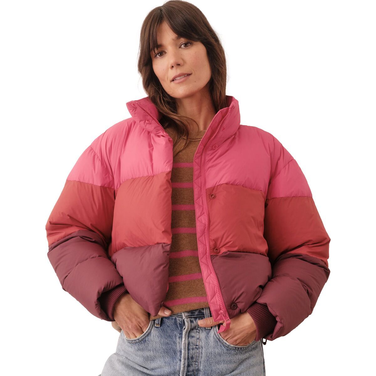 

Короткая пуховая куртка Gia Marine Layer, цвет warm colorblock
