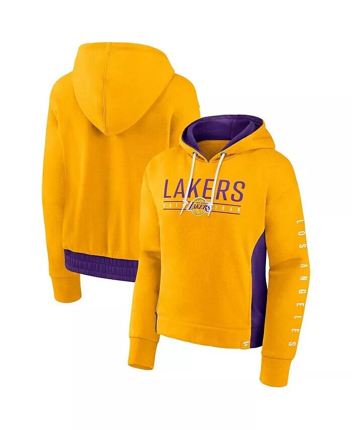 

Женский золотой пуловер с капюшоном Los Angeles Lakers Iconic в перерыве между таймами и цветными блоками Fanatics