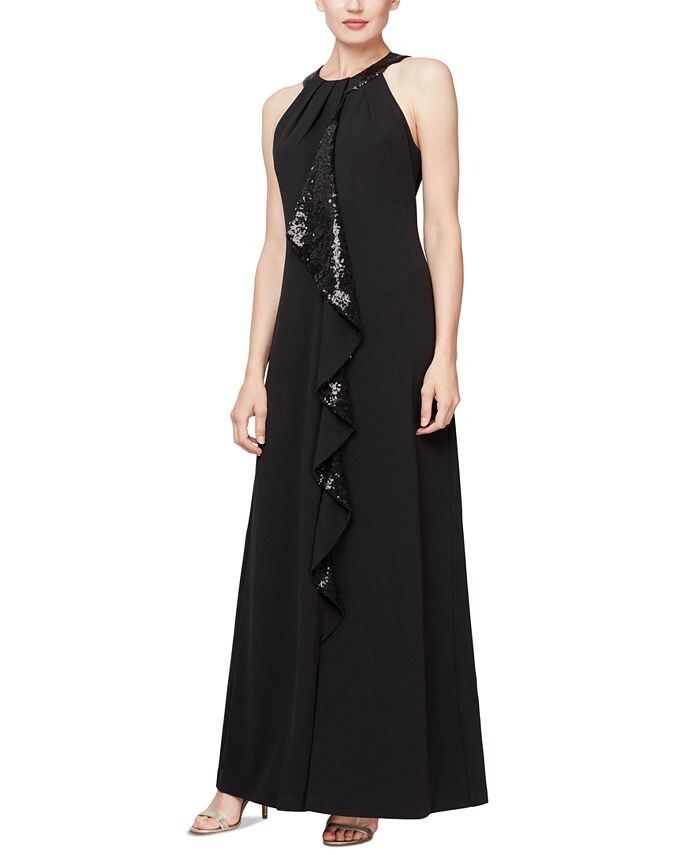 

Платье с каскадом и рюшами и пайетками SL Fashions, черный