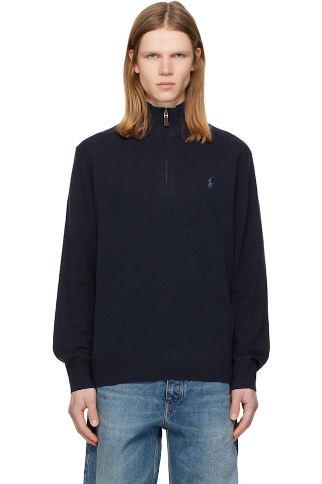 

Polo Ralph Lauren Темно-Синий шерстяной свитер с застежкой-молнией на четверть длины