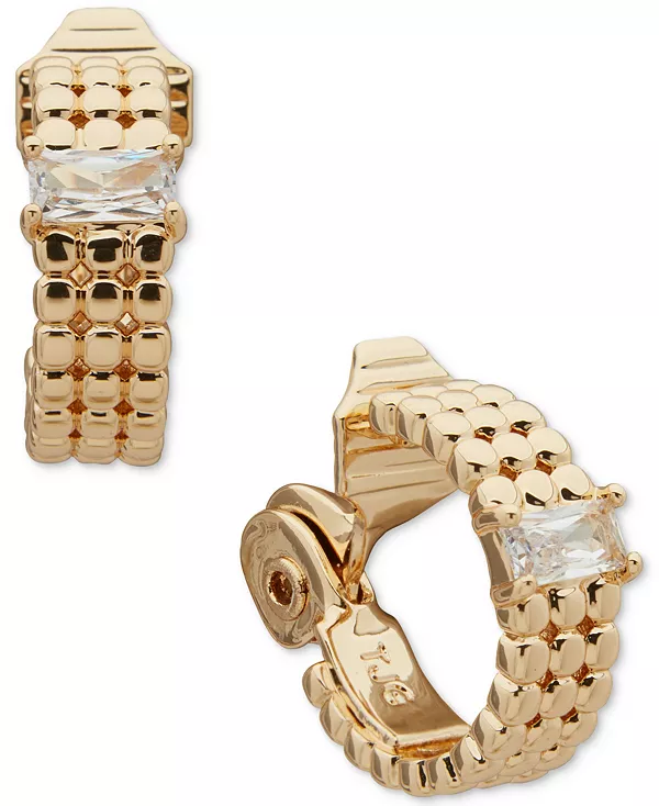 

Золотистые серьги-клипсы с огранкой "багет" Anne Klein, crystal