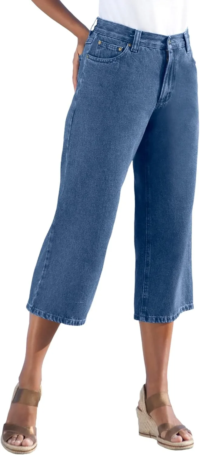 

Woman Within Plus Size джинсовые капри с 5 карманами и эластичной спинкой