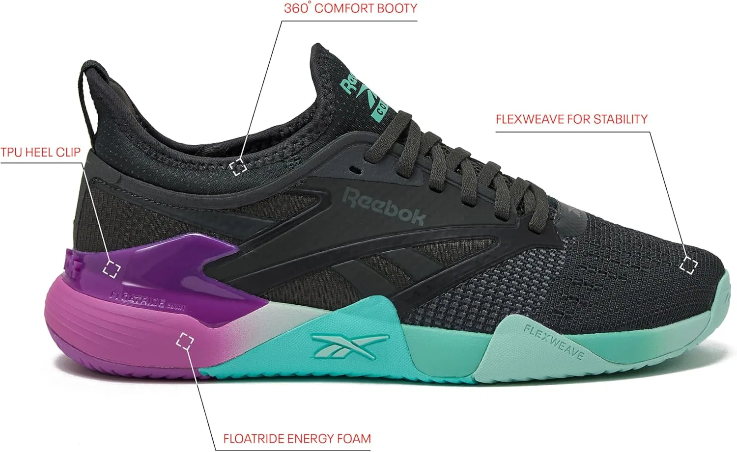 Кроссовки мужские для кортовых видов спорта Reebok Nano Court, Grey 6/Purple Rave/Ai Aqua — фото 2