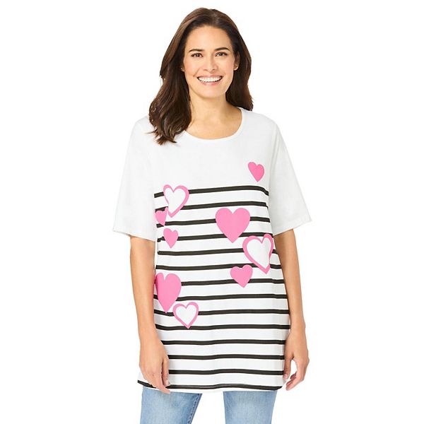 

Туника с принтом и круглым вырезом Plus size Woman Within, Stripe Hearts