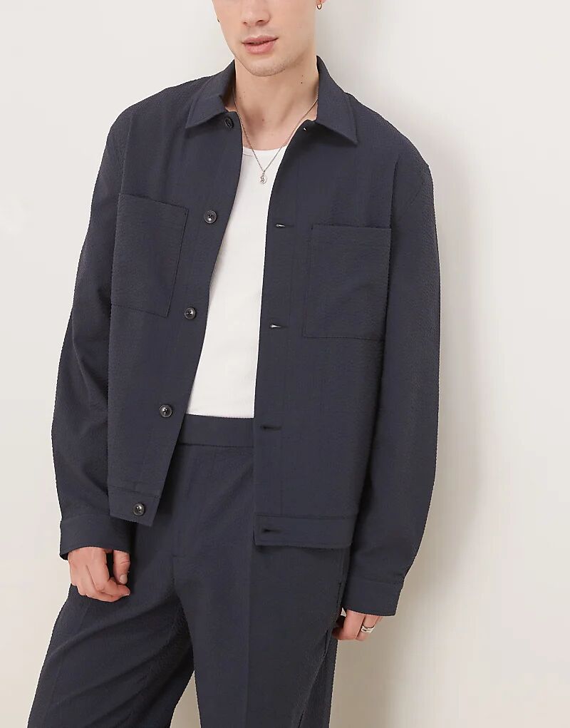

Элегантная куртка Харрингтон ASOS DESIGN на пуговицах из темно-синего сирсакера, Синий, Элегантная куртка Харрингтон ASOS DESIGN на пуговицах из темно-синего сирсакера