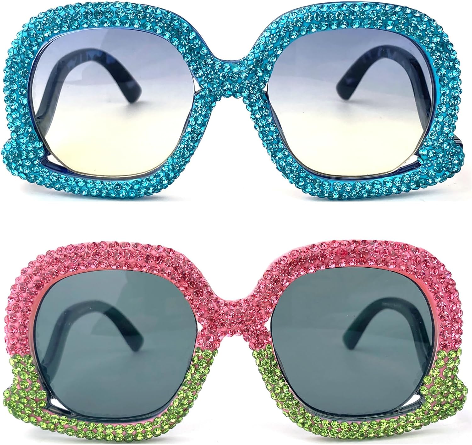

Крупные солнцезащитные очки с кристаллами и бриллиантами для женщин, овальная толстая оправа, сверкающие стразами, идеально подходят для вечеринки mincl, 2pcs-pink&blue