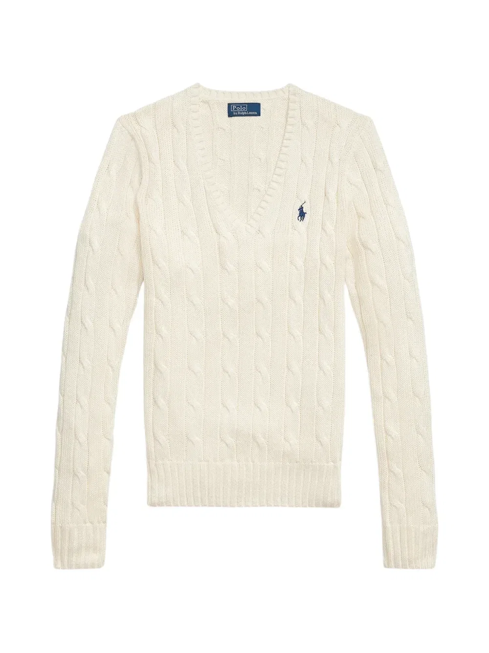 Вязаный хлопковый свитер в рубчик POLO RALPH LAUREN, белый