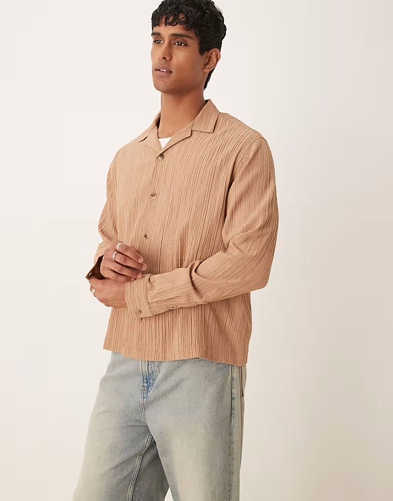 

Рубашка свободного кроя ASOS DESIGN бежевого цвета