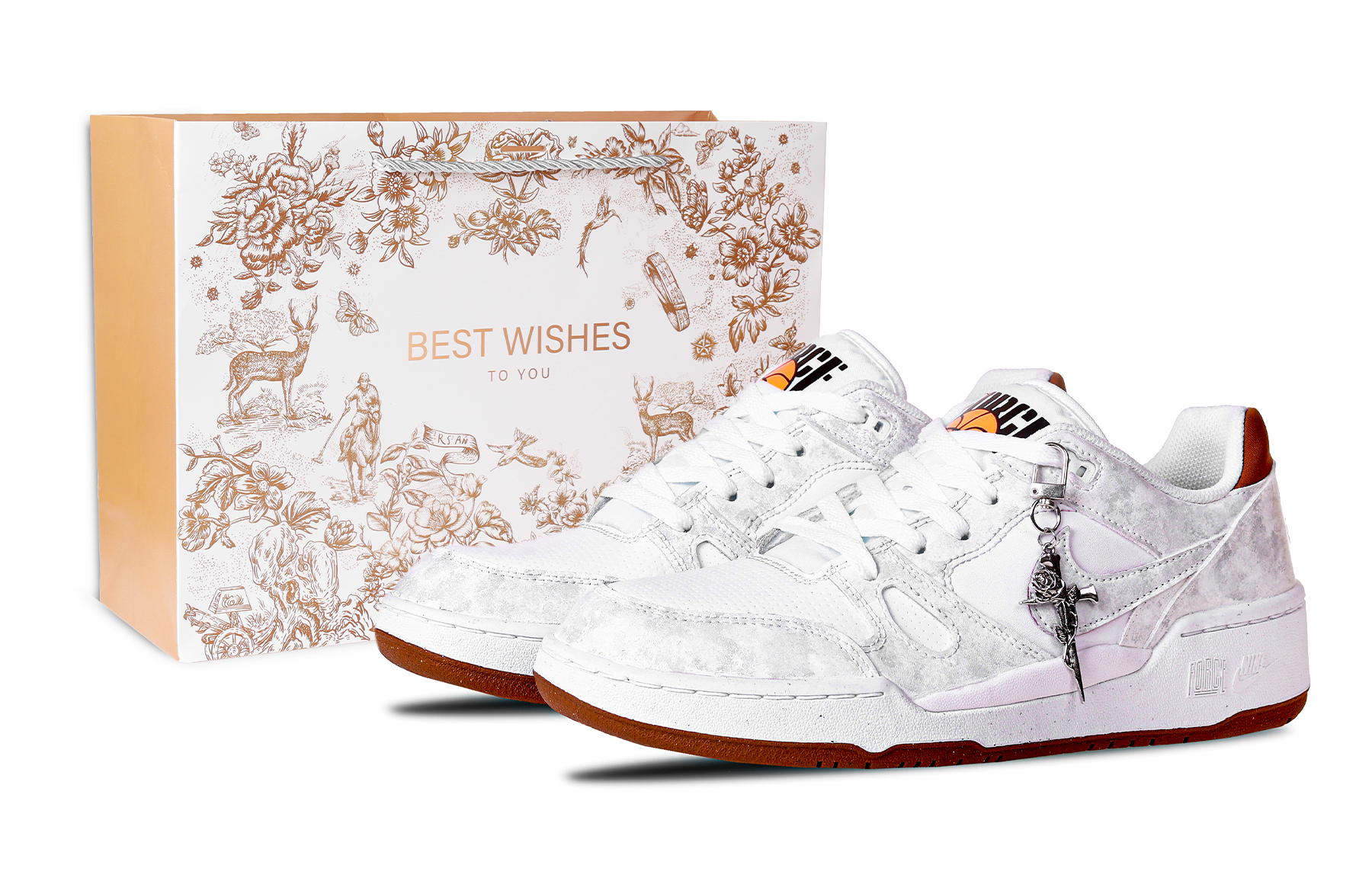 

Nike Full Force White Brown Chapter, специальная сумка для покупок PU, устойчивые к скольжению и истиранию низкие кроссовки для скейтбординга