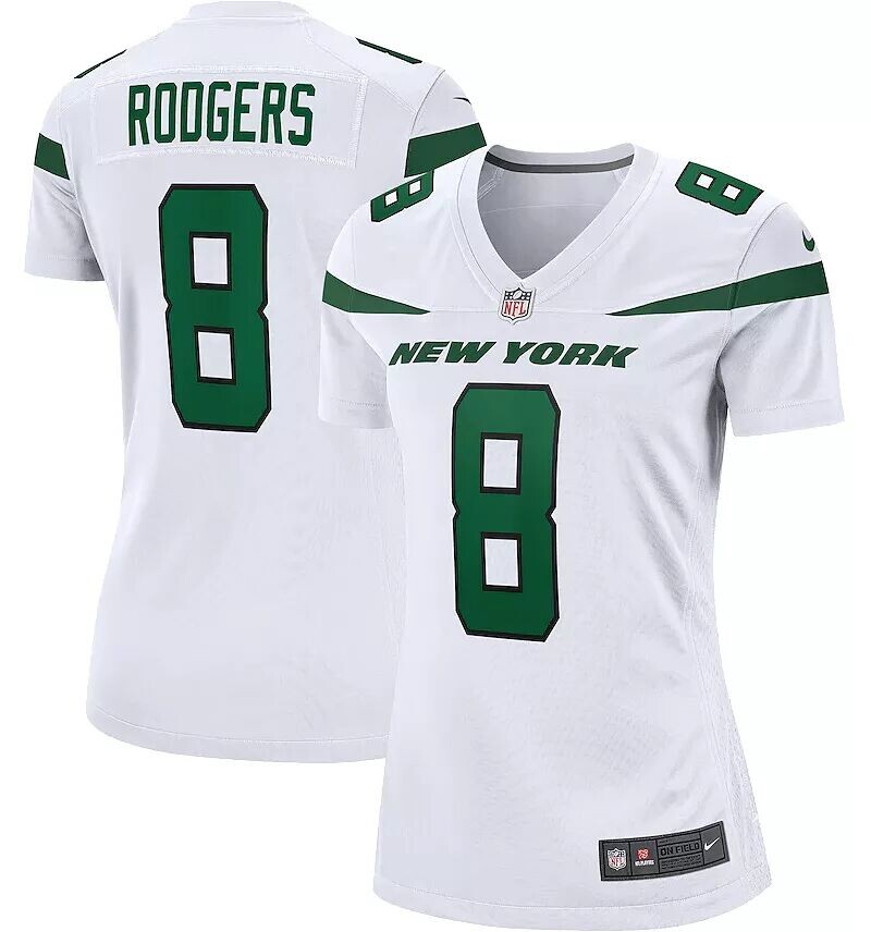 

Женская белая игровая майка Nike New York Jets Aaron Rodgers #8