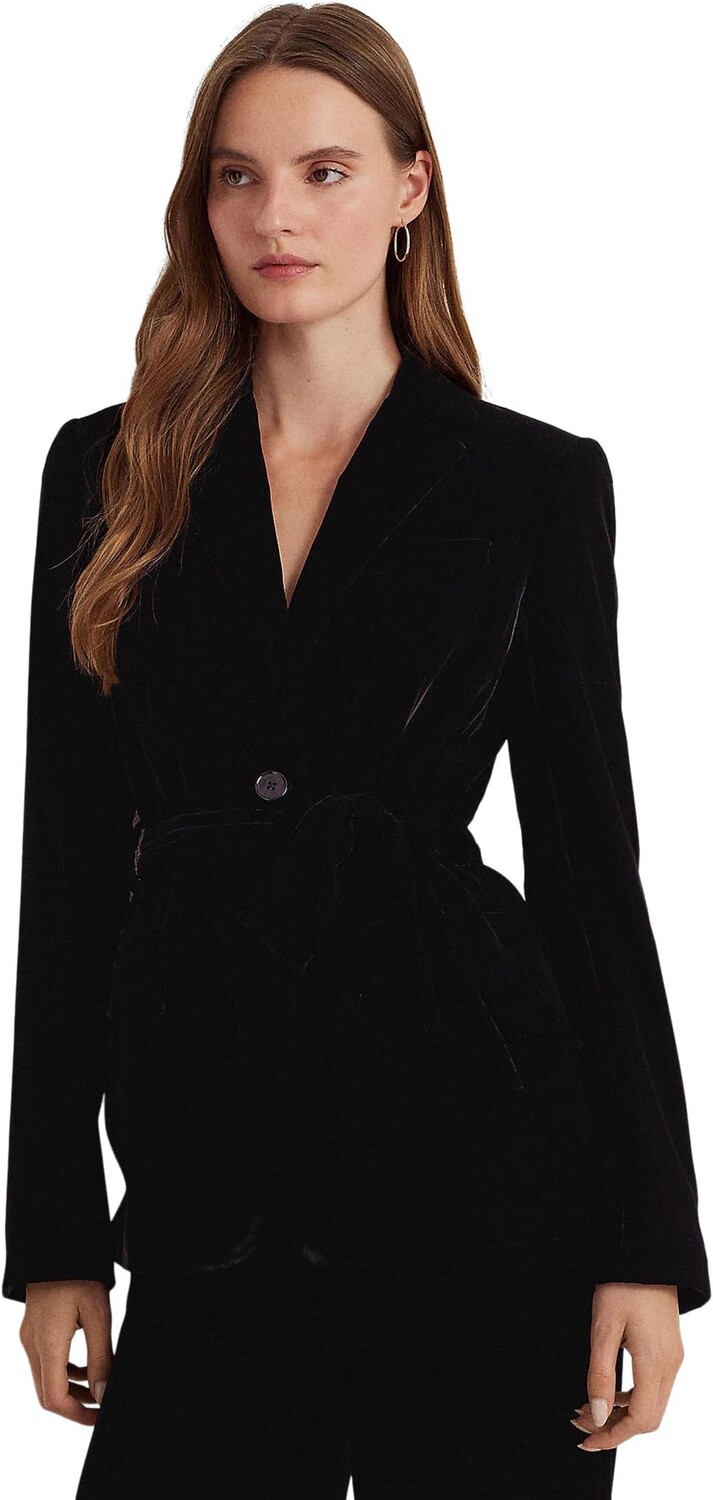 

Блейзер Lauren Ralph Lauren Belted Velvet Blazer, черный