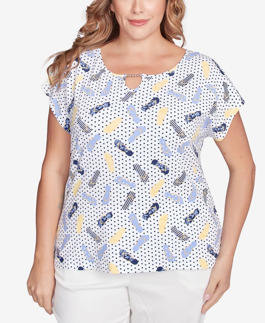 

Топ больших размеров с принтом в виде шлепанцев "Making Waves" HEARTS OF PALM, Light Blue Multi