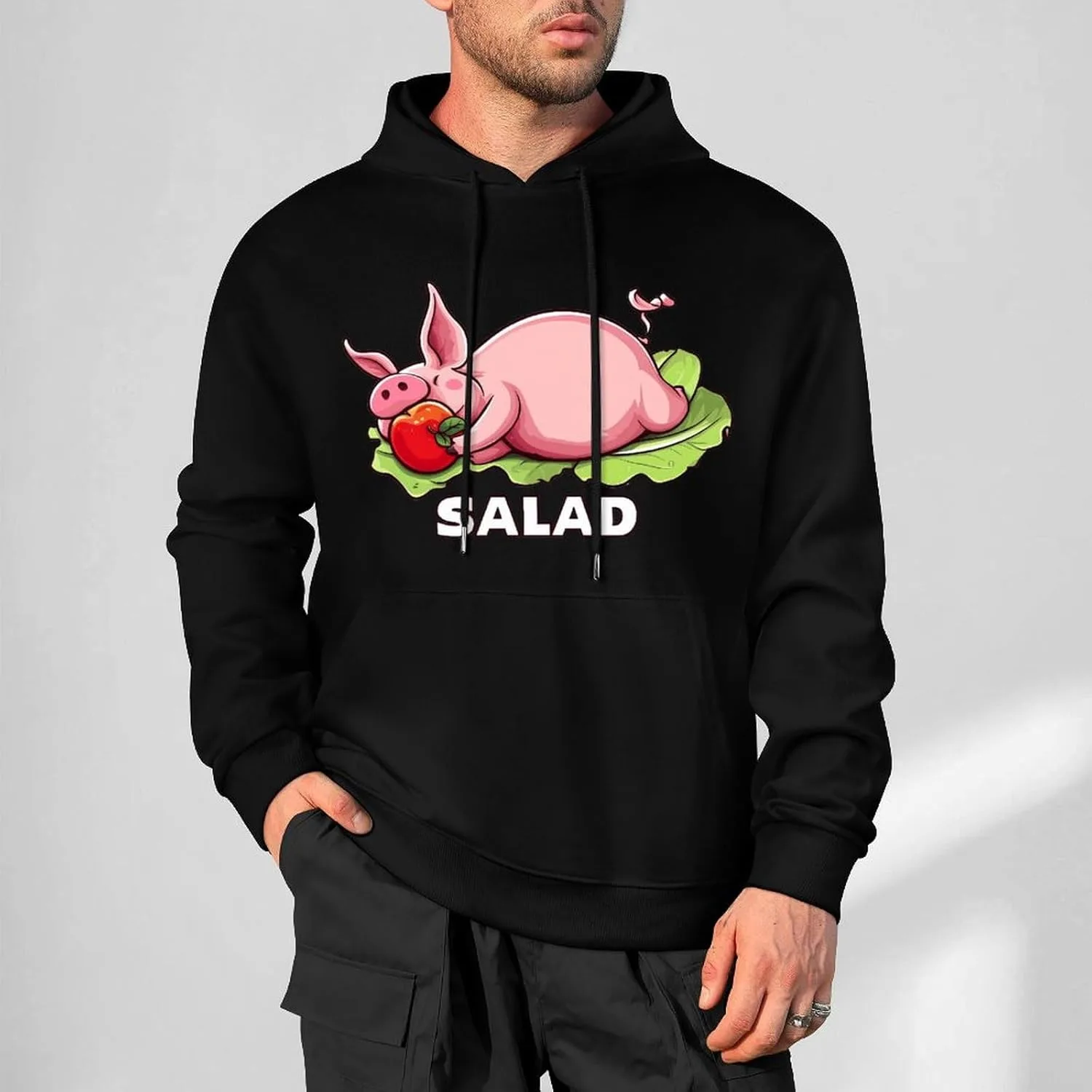 Толстовка Funny Salad с капюшоном для мужчин, хлопковый пуловер с карманом Generic, черный — фото 2
