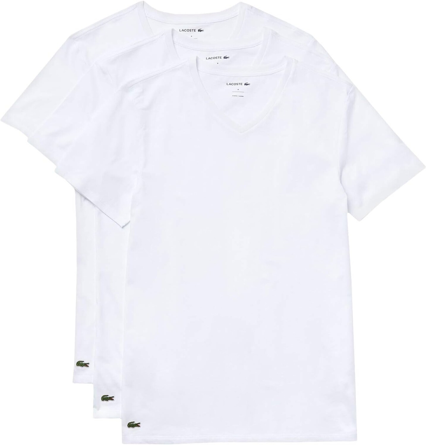 Комплект из 3 футболок Slim Fit Essential с v-образным вырезом Lacoste, белый — фото 3