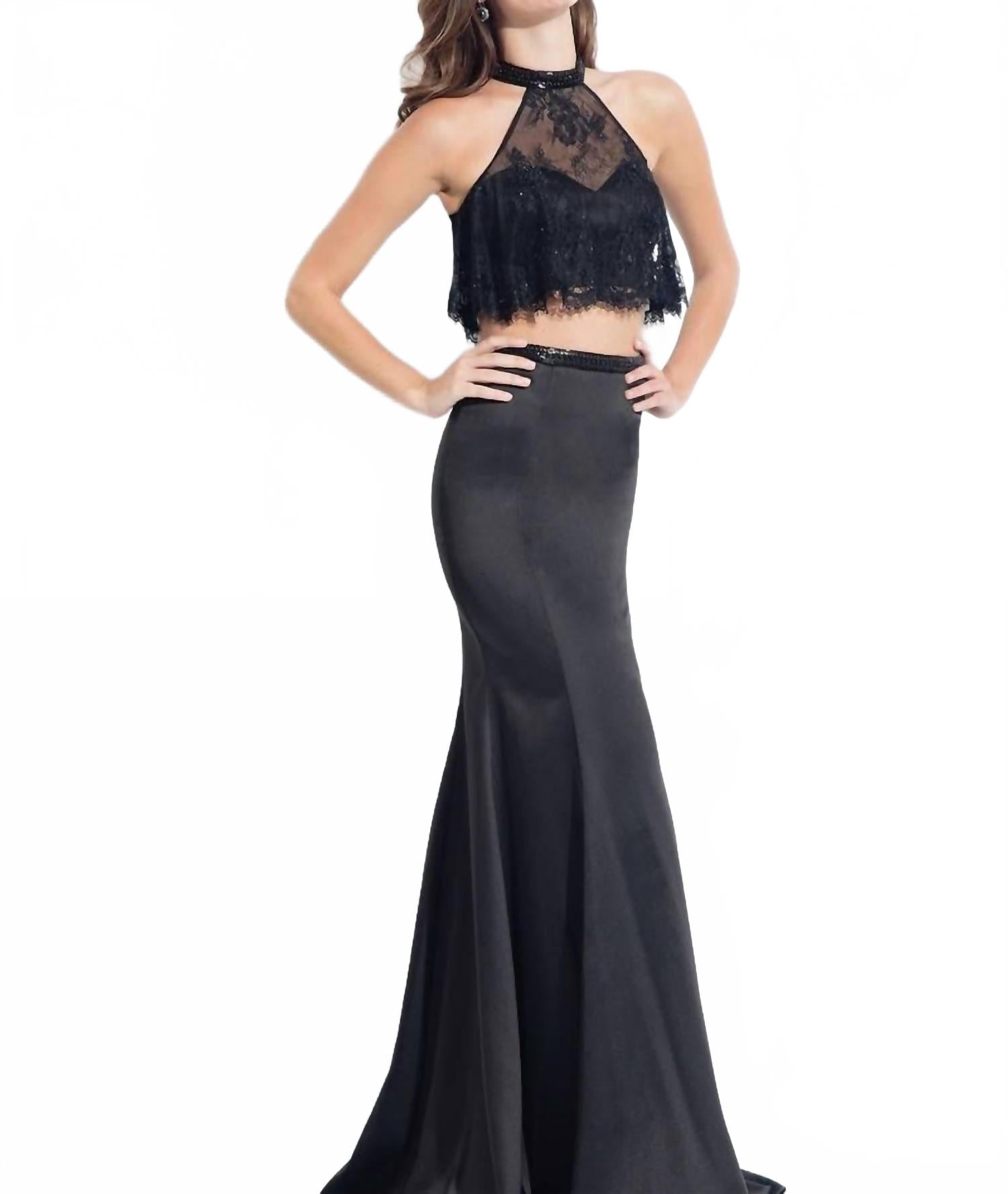 

Черное кружевное стрейч-атласное двухкомпонентное платье RACHEL ALLAN