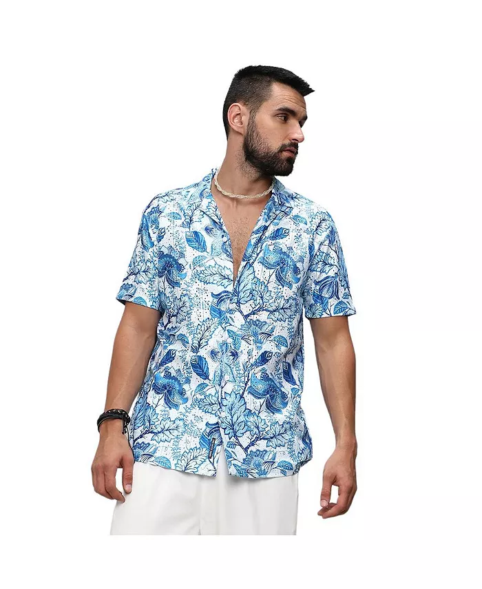 

Мужская рубашка Chalk White:Indigo Blue Mesh Foliage Campus Sutra, белый