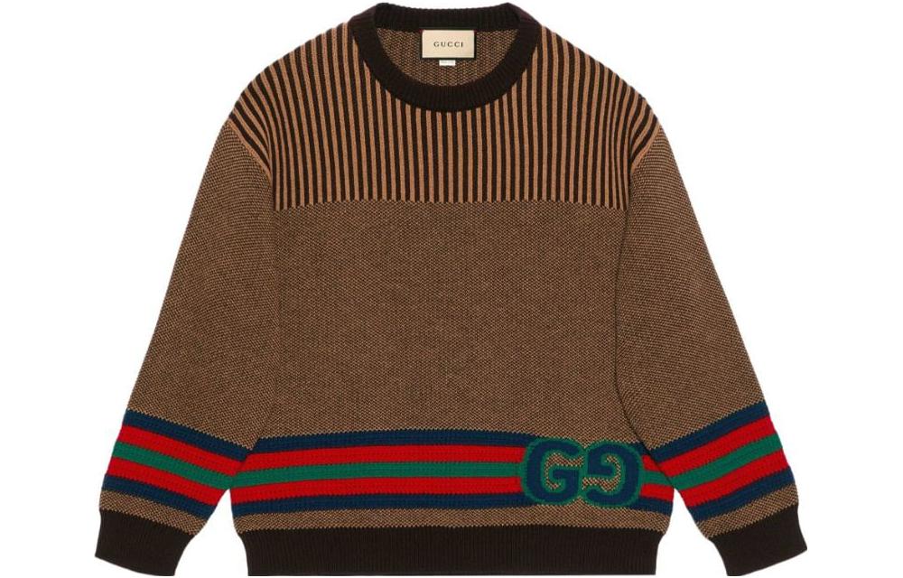 Свитер с переплетенным логотипом G GUCCI, коричневый — фото 3