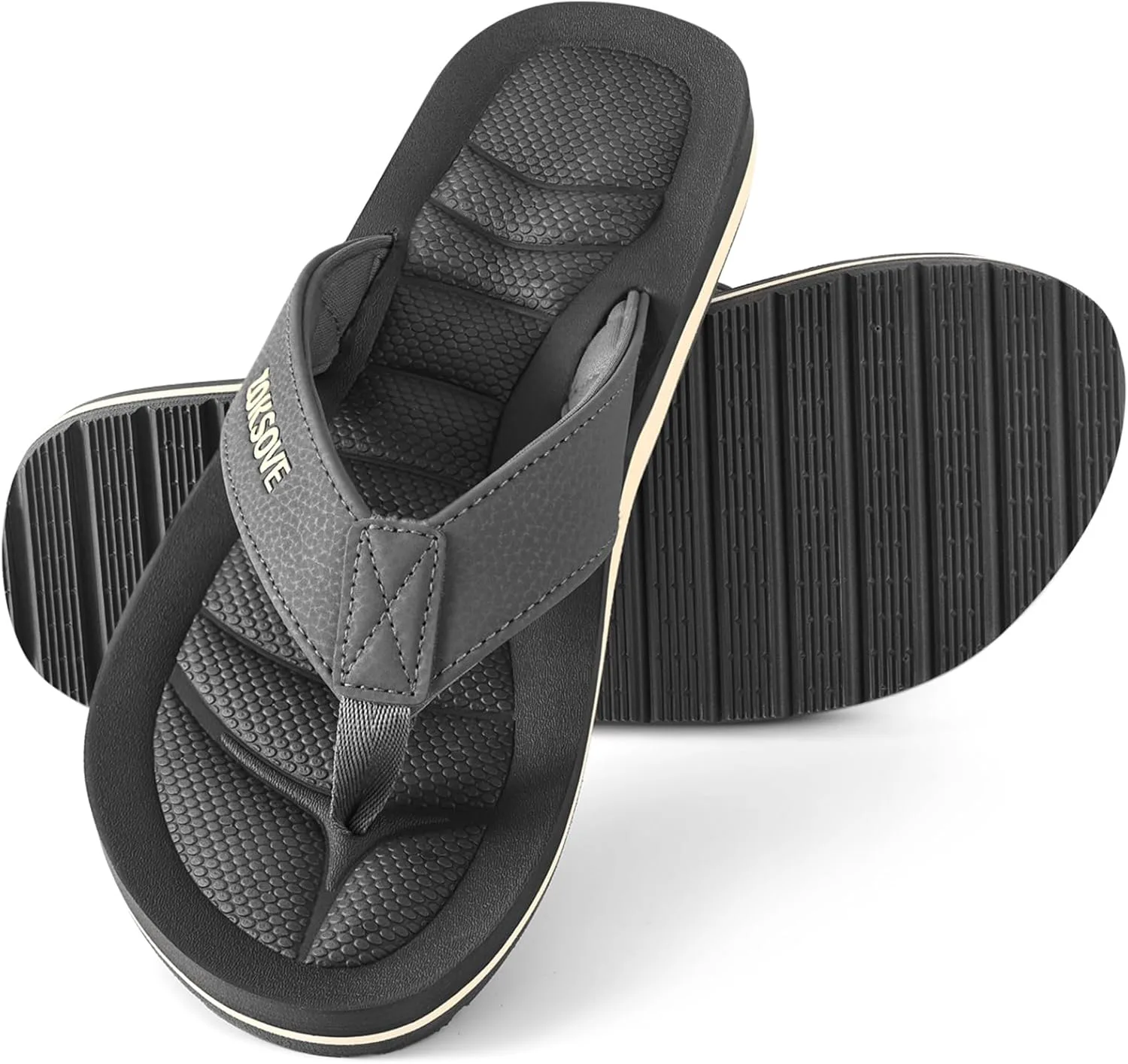 

Мужские шлепанцы - с поддержкой свода стопы и комфортом - шлепанцы с амортизирующей стелькой из пены памяти - водонепроницаемые с открытым носком и ремешком между пальцами для летнего отдыха ZOKSOVE, серый