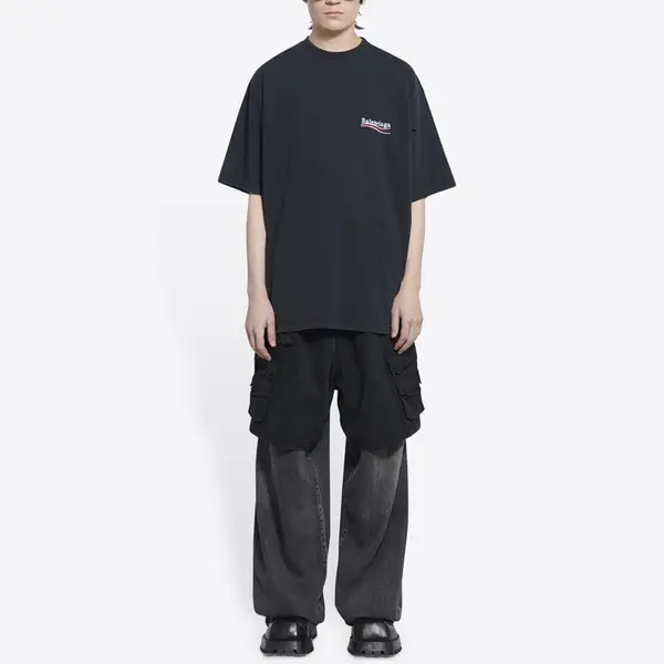 Футболка political campaign t-shirt large fit 'washed black' Balenciaga, черный — фото 3