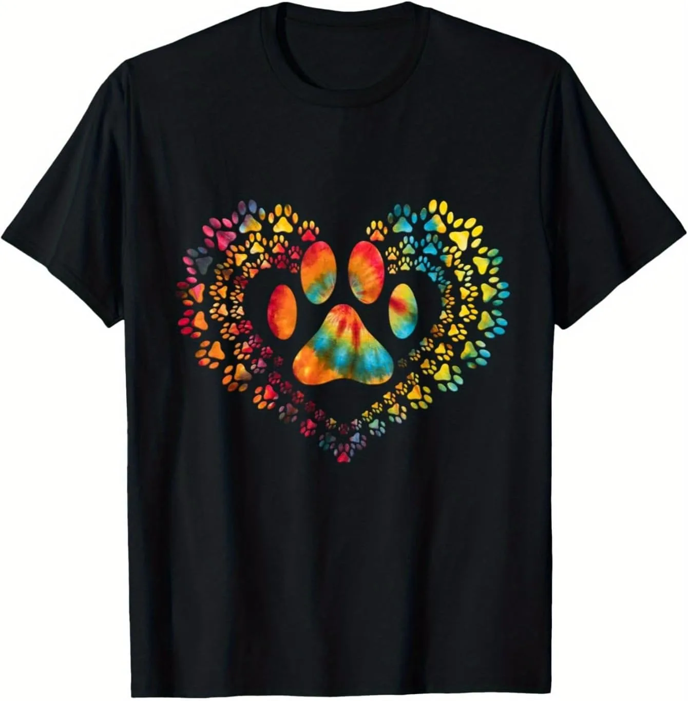 

Мужская черная футболка с принтом лапы и сердца, повседневная футболка с цветочным узором и круглым вырезом NEKO MENA