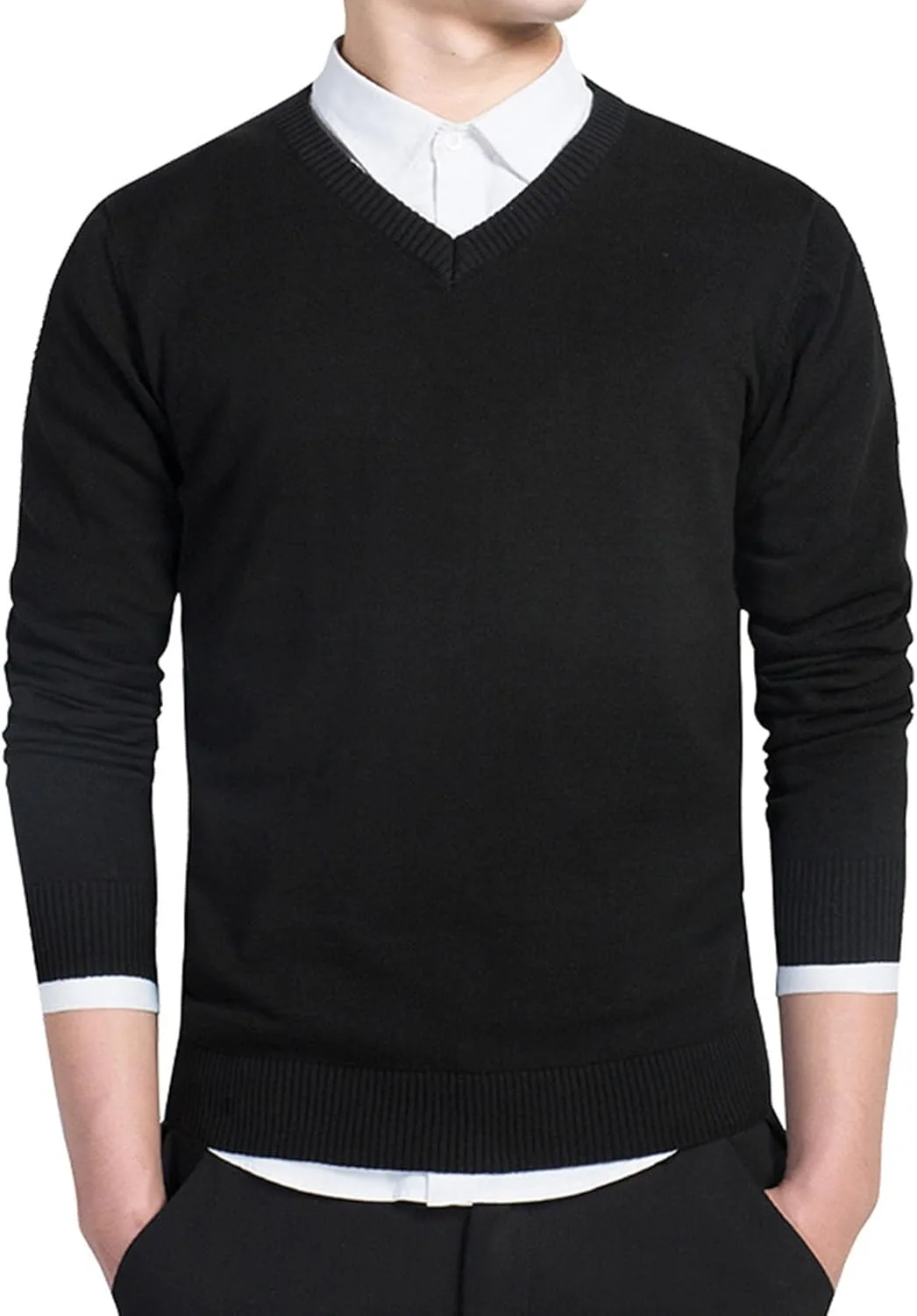 

Мужской вязаный свитер с длинным рукавом и V-образным вырезом, мягкий, приталенный, обычный крой, хлопок Maiyifu-GJ