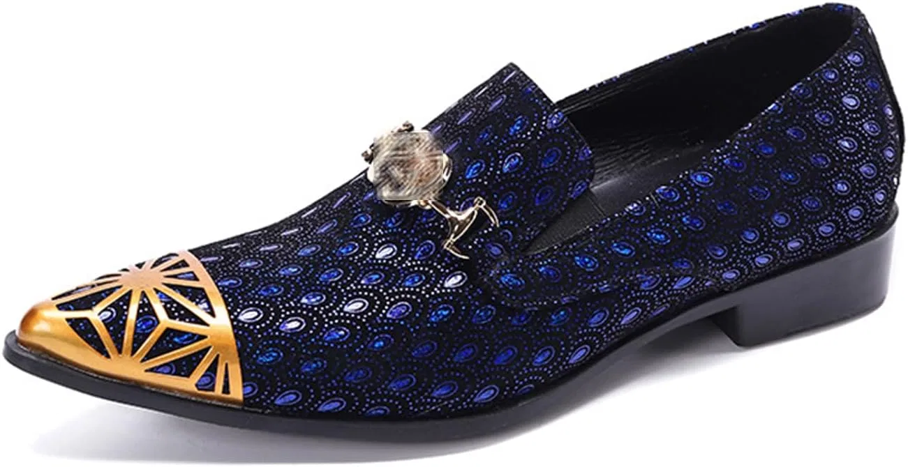 Туфли кожаные, синие, Loafers Genuine Leather Plus Size Slip on Casual Business Low Top Pointed Toe Breathable Suit Shoes, синий MANYUBEI