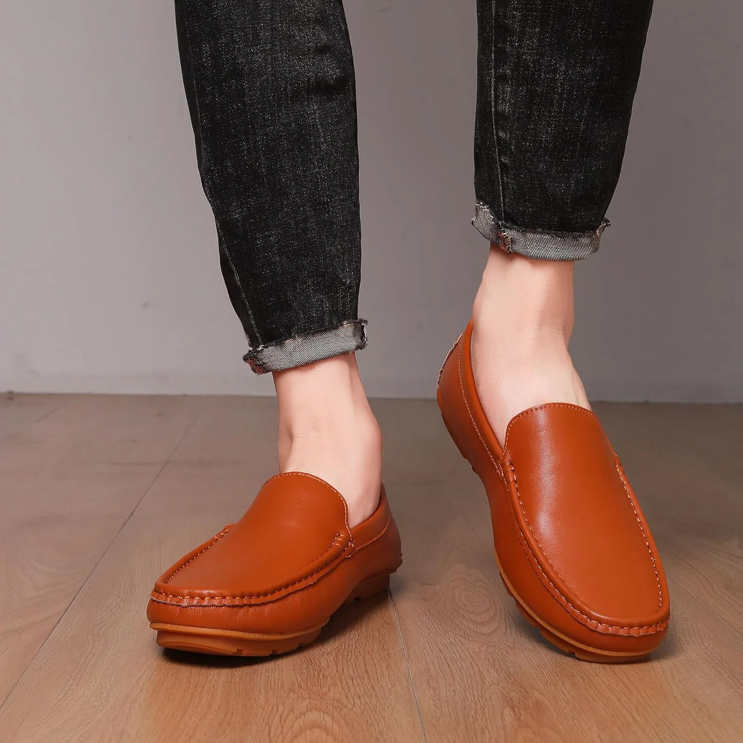 Мужские туфли JIONS Penny Loafers из кожи, мокасины для вождения, слипоны, формальные ботинки, светло-коричневый — фото 4