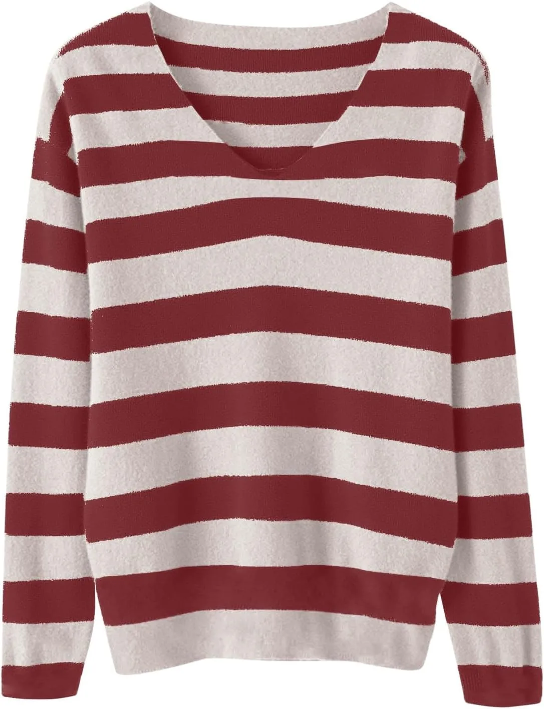 

Свитер женский вязаный полосатый V-образный вырез легкий SCRRMZO