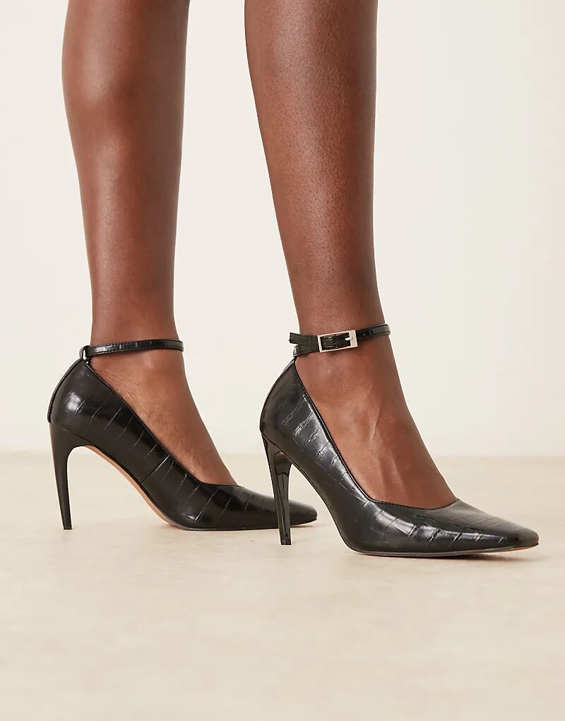 Туфли-лодочки ASOS DESIGN Pippa на высоком каблуке с отделкой под крокодила черного цвета