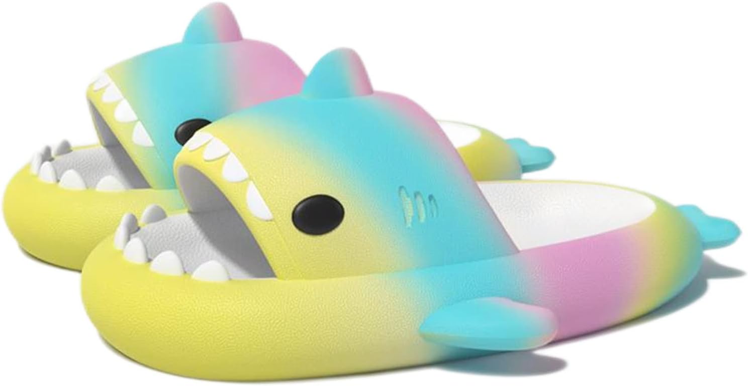 

Сланцы Zureto Shark унисекс - милые радужные облачные акулы для женщин и мужчин взрослых, зеленый/желтый/розовый