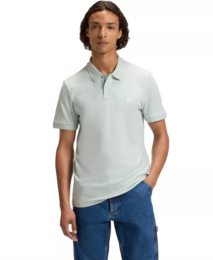 

Мужская поло с логотипом из эластичного хлопка, силуэт slim-fit Hugo Boss, синий