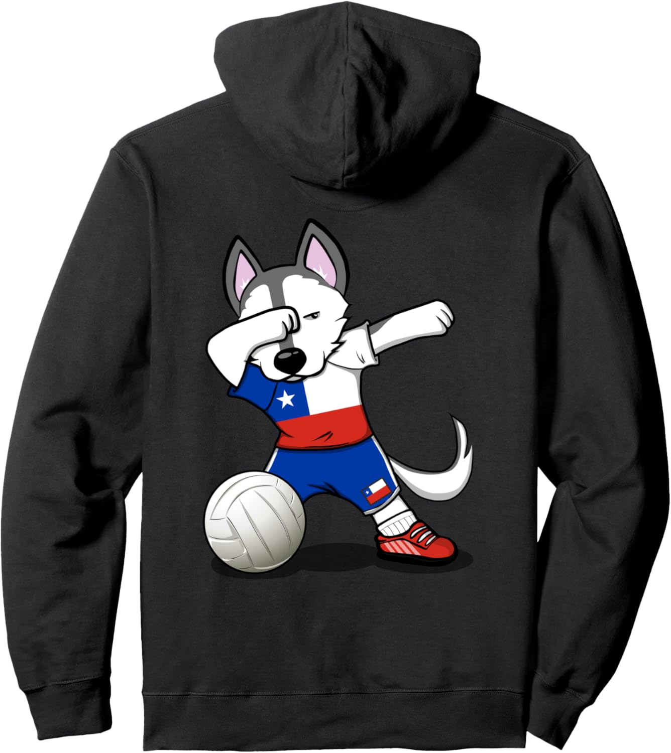

Милая танцующая собака хаски, фанатка волейбола Чили - Худи с флагом Чили и изображением хаски, фанатки волейбола Чили, черная Teeisle Chile Volleyball