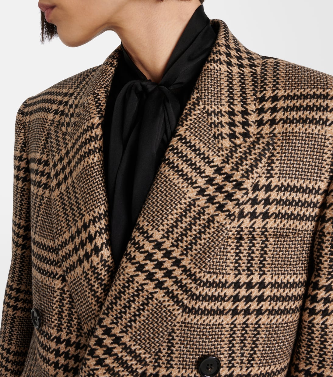 Двубортный блейзер из шелка и кашемира Saint Laurent, Noir Creme Beige — фото 4